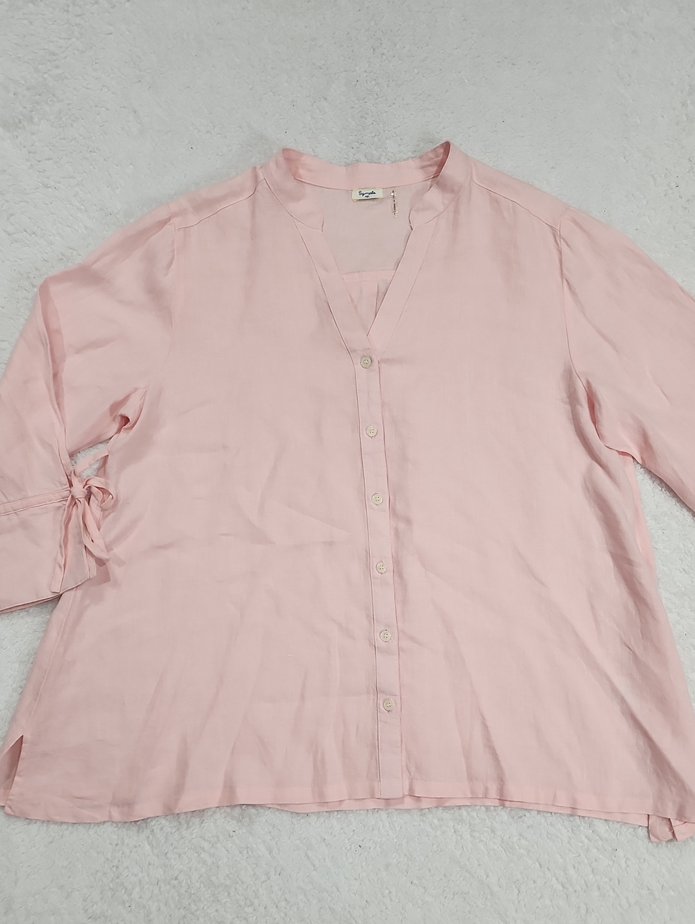 Sympli NYC Pink Linen V-Neck Button Down Tunic Top
